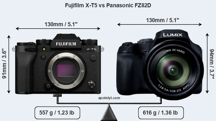 Size Fujifilm X-T5 vs Panasonic FZ82D