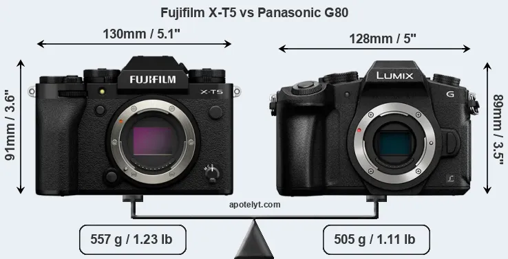 Size Fujifilm X-T5 vs Panasonic G80