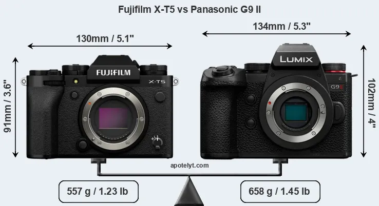 Size Fujifilm X-T5 vs Panasonic G9 II