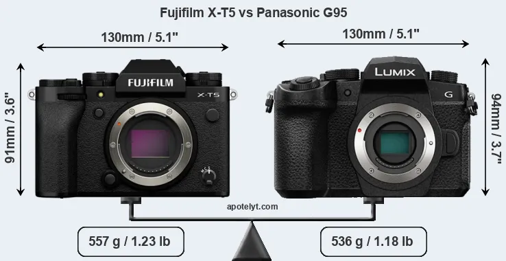 Size Fujifilm X-T5 vs Panasonic G95
