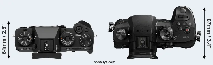 Compare X-T5 versus GH5 top