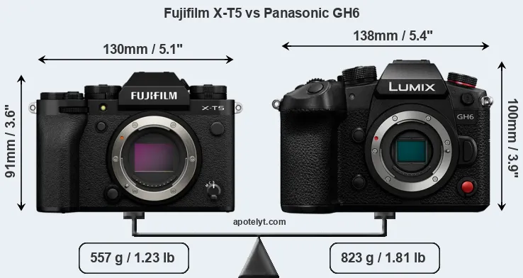 Size Fujifilm X-T5 vs Panasonic GH6