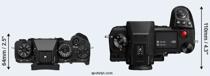 Compare X-T5 versus S1H top