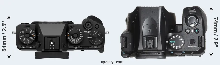 Compare X-T5 versus K-70 top