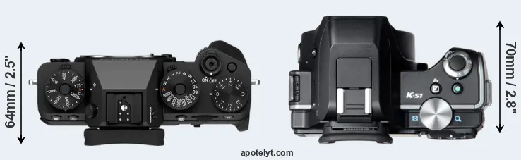 Compare X-T5 versus K-S1 top