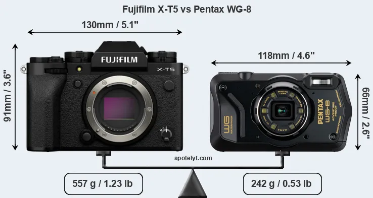 Size Fujifilm X-T5 vs Pentax WG-8