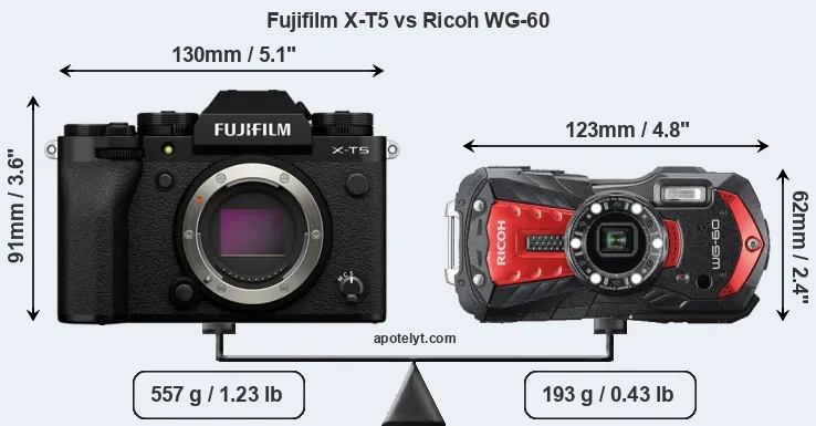 Size Fujifilm X-T5 vs Ricoh WG-60