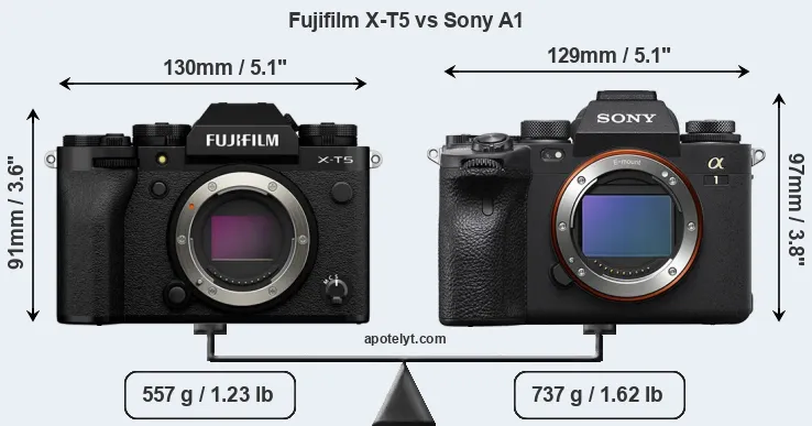 Size Fujifilm X-T5 vs Sony A1
