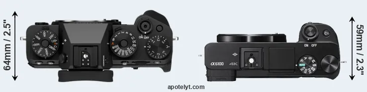 Compare X-T5 versus A6100 top