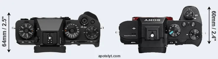 Compare X-T5 versus A7 II top
