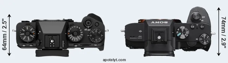 Compare X-T5 versus A7 III top