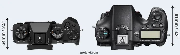 Compare X-T5 versus A77 II top