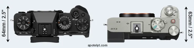 Compare X-T5 versus A7C II top