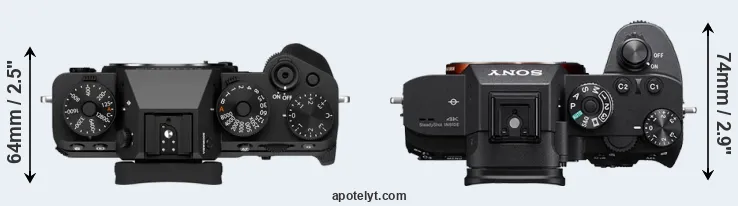 Compare X-T5 versus A7R III top