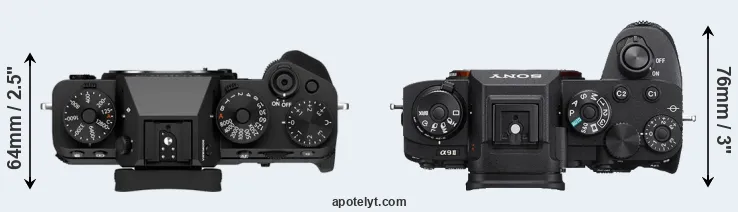 Compare X-T5 versus A9 II top