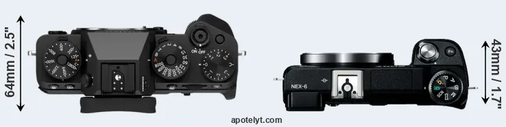 Compare X-T5 versus NEX-6 top