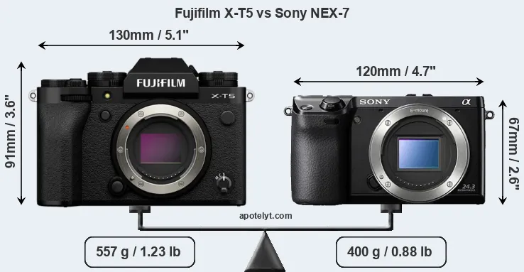 Size Fujifilm X-T5 vs Sony NEX-7
