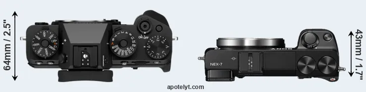 Compare X-T5 versus NEX-7 top