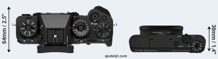 Compare X-T5 versus RX100 top