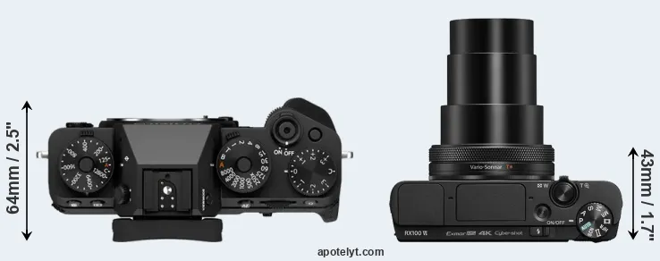 Compare X-T5 versus RX100 VI top