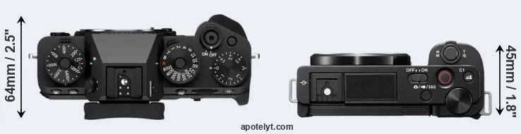 Compare X-T5 versus ZV-E10 top