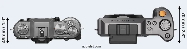 Compare X-T50 versus X1D II top