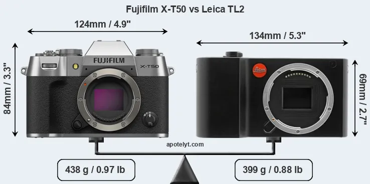 Size Fujifilm X-T50 vs Leica TL2