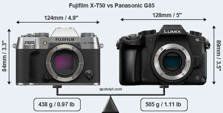 Size Fujifilm X-T50 vs Panasonic G85