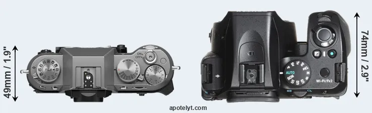 Compare X-T50 versus K-70 top