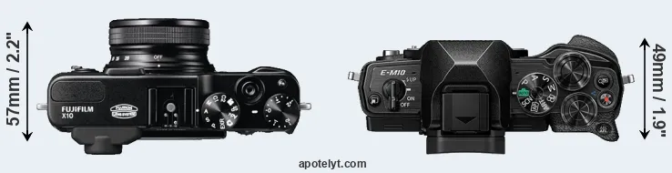 Compare X10 versus E-M10 IV top