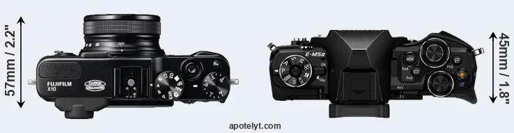 Compare X10 versus E-M5 II top