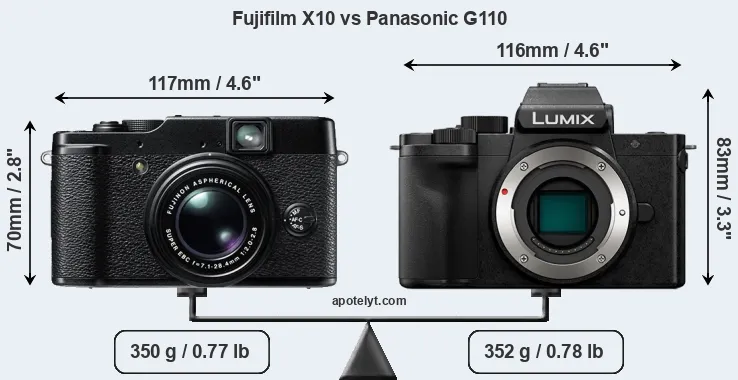 Size Fujifilm X10 vs Panasonic G110