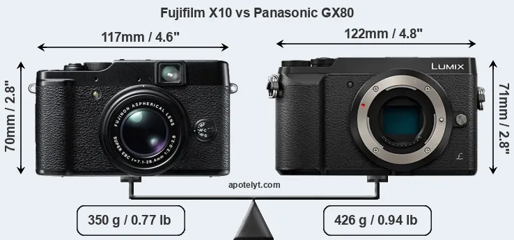 Size Fujifilm X10 vs Panasonic GX80