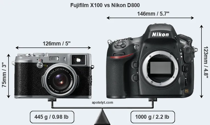 Size Fujifilm X100 vs Nikon D800