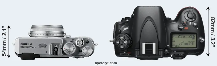 Compare X100 versus D800 top