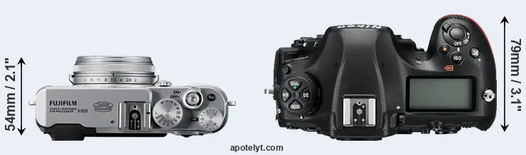Compare X100 versus D850 top