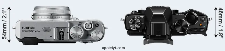 Compare X100 versus E-M10 top