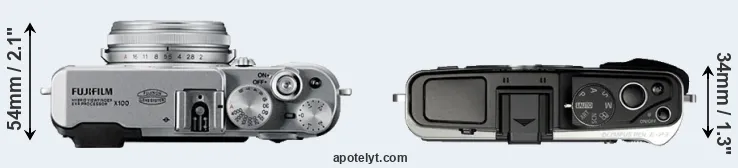 Compare X100 versus E-P3 top