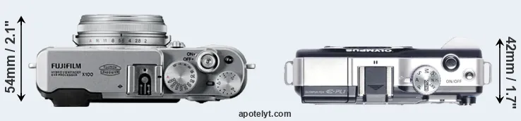 Compare X100 versus E-PL1 top