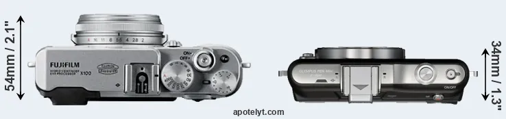 Compare X100 versus E-PM1 top