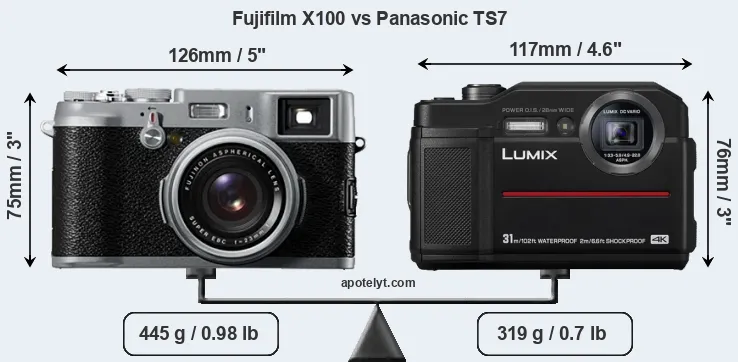 Size Fujifilm X100 vs Panasonic TS7