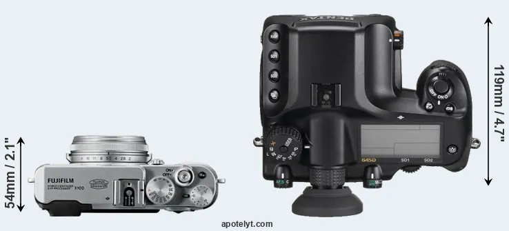 Compare X100 versus 645D top