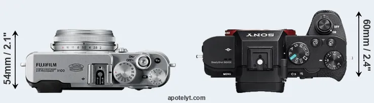 Compare X100 versus A7R II top