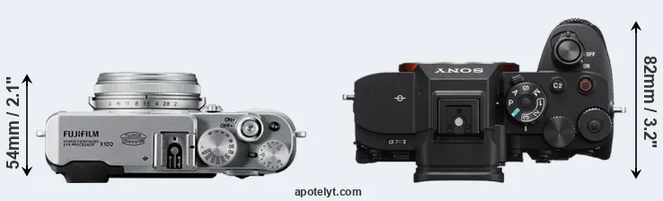 Compare X100 versus A7R V top