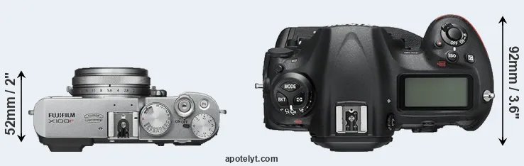 Compare X100F versus D5 top