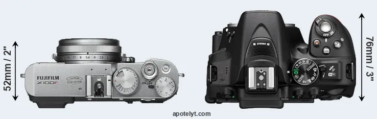 Compare X100F versus D5300 top