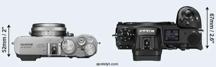 Compare X100F versus Z6 top