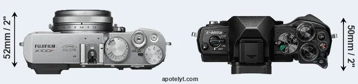Compare X100F versus E-M10 III top