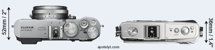Compare X100F versus E-P1 top