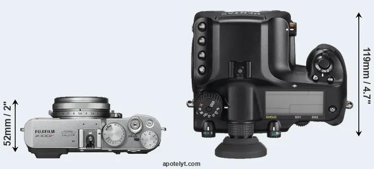 Compare X100F versus 645D top